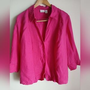 Kim Rogers Woman pintucked blouse linen pink Button size 1X top